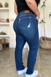 Judy Blue High Waist Heavy Destroy Straight Jeans - Full Size Rigid Magic Denim